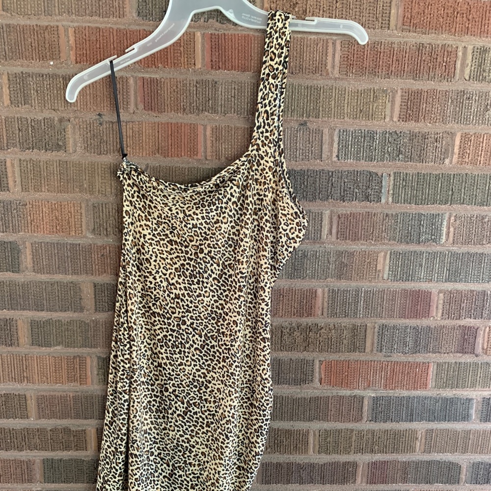 One-Shoulder Leopard Print Dress - Tan & Black